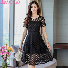 2021 New Arrival Summer Women O-Neck Short Sleeve Dress Plus Size Women Clothing Korean Fashion Sexy Hollow Out Lace Dress 2024 - buy cheap