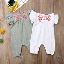 Macacão infantil de algodão com babado, roupa floral bordada para bebês meninas verão 2019 2024 - compre barato