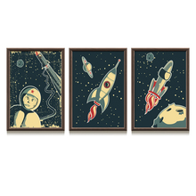 Pintura Da Lona de Impressão dos desenhos animados Astronauta Universo Planeta Nórdico Arte do Cartaz de Parede Espaço de Impressão de Fotos Da Parede Do Berçário Crianças Room Decor 2024 - compre barato