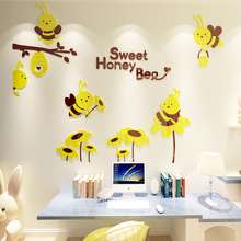 Adesivo de parede 3d flores de abelha, adesivo fofo de desenho animado para salas de crianças, decoração de parede, jardim de infância, sala de aula, faça você mesmo, decalques 2024 - compre barato