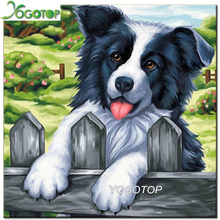 Yogotop diy pintura diamante ponto cruz 5d quadrado broca mosaico strass diamante completo bordado "border collie" cão de estimação qa706 2024 - compre barato