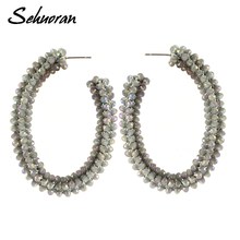 Sehuoran Long Earrings For Woman Oval Of Crystal Handmake Dangle Earrings Beads Wedding Women Wholesale Statement Jewelry 2024 - buy cheap