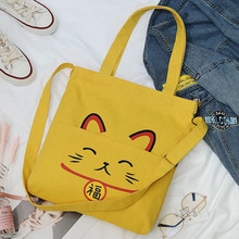 Canvas fortune cat handbag Natsume Yuujinchou package japanese large-capacity college students shoulder messenger bag handbag 2024 - buy cheap
