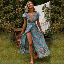 KIYUMI Dress Women Boho Rayon Summer Dress Split Big Swing Short Sleeve V-neck Cardigan 2019 Floral Printed Lace Up Long Dresses 2024 - buy cheap