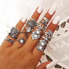 16Pcs/Set Retro Boho Hamsa Hand Crown Finger Midi Knuckle Stacking Rings Jewelry 2024 - buy cheap