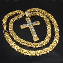 Fashion Jesus Stainless Steel Byzantine Chain Cross Gold tone Mens Necklace Pendant DIY Jewelry Making Findings Top Quality 2024 - buy cheap