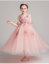 Flower Girl Bead Decoration Long Dress Half Sleeve Girl Wedding Party Princess Gowns Beauty Pageant Off Shoulder Communion Dress 2024 - buy cheap