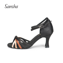 Sansha Ladies Satin Latin Shoes About 7.5CM Height Heel Black Ballroom Dancing Shoes For Girls Women Salsa Shoes BR31102S 2024 - buy cheap