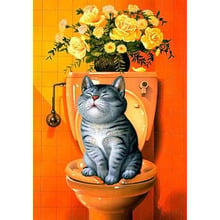 Cat On Toilet & flower Pictures of Rhinestones DIY diamond Painting Cross Stitch diamond embroidery mosaic home decor gift kit 2024 - compre barato