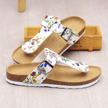 Woman cork sandals floral printing flip flops clip toe platform sandals belt hasp sandalias mujer woman hot popular flip flop 2024 - buy cheap