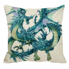 XUNYU-funda de cojín de lino con diseño de dragón de dibujos animados, funda decorativa para almohada de 45x45cm, AC092 2024 - compra barato