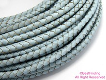 5mm Light Turquoise Braided leather cord Genuine round leather strip 2024 - buy cheap