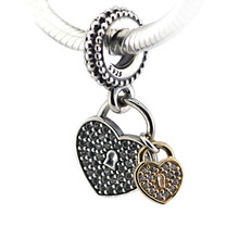  Valentine Two Tone Love Locks Charm Beads Fit Pandora Bracelets Original 925-Sterling-Silver Jewelry CZ Pave Heart Dangle 2024 - buy cheap