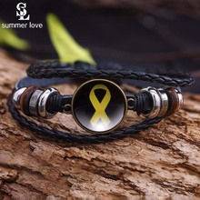 Pulsera Vintage multicapa para mujer, brazalete de cuero con cinta amarilla para tratar el cáncer, joyería para mujer 2024 - compra barato