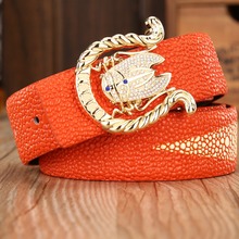 2020 new men belt luxury high quality hot designer for women genuine leather ceinture rhinestone gold buckle orange dragon 105cm 2024 - buy cheap