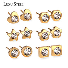 LUXUSTEEL 6pairs/Boxes Various Shape Stainless Steel Earring Sets  Cubic Zirconia Nickel-free stud Earrings Brincos 2024 - buy cheap