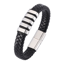 New Men Trendy Jewelry Genuine Leather Bracelet Men Stainless Steel Charm Bracelets for Man Magnetic Clasp Punk Wristband SP0367 2024 - buy cheap