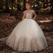 Vestido infantil de luxo, vestido para meninas, com apliques de renda, faixa de bordado, com pedras, para casamento e festas 2024 - compre barato