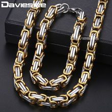 Mens Jewelry Sets Stainless Steel Byzantine Box Chain Necklace Bracelet Jewelry Set for Men Gold Silver Color Chain 8mm LKS03 2024 - buy cheap