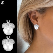 GODKI Luxury Insect Imitation Pearls Stud Earrings for women Wedding Crystal Zircon CZ Dubai Bridal Earring Bohemian Hot 2022 2024 - buy cheap