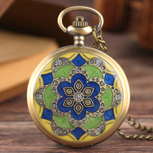 Vintage Green Blue Epoxy Jade Flower Pocket Watch Women Ladies Girls Necklace Pendant Chain Crystal Clock Birthday New Year Gift 2024 - buy cheap