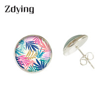 ZDYING Green leaves Leaf Stud Earrings Glass Gems Green Plants Pattern Earring Ear Stud Summer Wedding Party Gift ZZ029 2024 - buy cheap