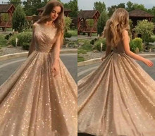 Shiny Gold Prom Dress 2019 A Line Bling Sequins Red Carpet Holidays Graduation Wear Evening Party Gown Custom Made Plus Size 2024 - buy cheap