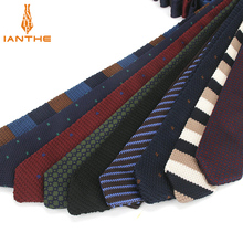 Corbata de punto ajustada a la moda para hombre, corbatas de boda a rayas lisas, color azul marino, corbatas de punto 2024 - compra barato