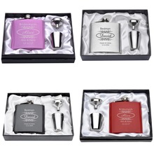 One Set Personalized Engraved 6oz Hip Flask Set Stainless Steel With White Lining Gift Box Oval Patten Bridemaids Wedding Favor 2024 - buy cheap