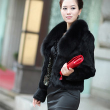 Abrigo de piel sintética para mujer, chaqueta de pelo de conejo, color blanco y negro, con cuello de piel de conejo de imitación, modelo FF048 2024 - compra barato