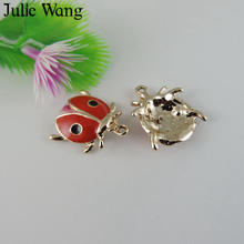 Julie Wang 2-12PCS Enamel Red Ladybugs Charms Cartoon Gold Tone Alloy Insect Necklace Pendant Bracelet Jewelry Making Accessory 2024 - buy cheap