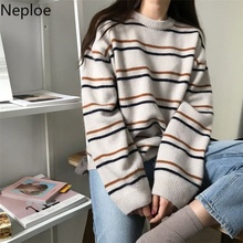 Neploe Korean Autumn Winter  O Neck Preppy Style Loose Sweaters Striped Knitted Pullovers  Harajuku Style Student Sweater 45565 2024 - buy cheap