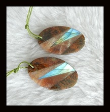Labradorite,Sun Stone,Green Opal Intarsia Gemstone Earring Bead,31x20x4mm,8.1g 2024 - buy cheap