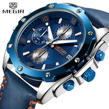 Men's Army Military Wrist Watch MEGIR Men Luxury Blue Watch Leather Sports Watches Mens Business Waterproof Quartz Clock Relogio 2024 - buy cheap