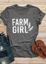 Farm Girl Wheat O-Neck T-Shirt 2019 Summer New Tops Tee Women Casual Short Sleeve Top Tee Shirt Gray Letter Print Tees Summer 2024 - buy cheap