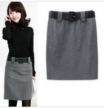 autumn and winter women fashion knee length woolen skirt slim hip professional straight wool step skirts/Grey Black/S-XXL 2024 - buy cheap