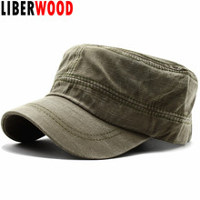 LIBERWOOD Solid Brim Flat Top Cap Cadet Army Cap Washed Corps Hat Peaked Cap for Men Women Adjustable Plain Casual Sun Hat 2024 - buy cheap