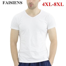 FAISIENS 8XL Large Size Cotton T-shirt Men V Neck Short Sleeve White Gray Black Plus Big Size 5XL 6XL Slim Fit Men Tee Shirt 2024 - buy cheap