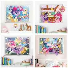 Cartoon Unicorn Pony 3d Window Wall Stickers Home Decoration Anime Animal Mural Art Kids Room Wall Decals Pvc Movie Poster 2024 - buy cheap