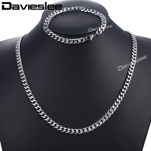 Davieslee-conjunto de joias unisex, corrente e colar de aço inoxidável, 7mm de diâmetro, cor prata 2024 - compre barato