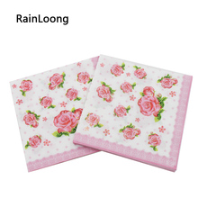 [RainLoong] Pink Flower Paper Napkins Event & Party Tissue Napkin Decoupage Supply 33*33cm 1 pack (20pcs/pack) 2024 - buy cheap