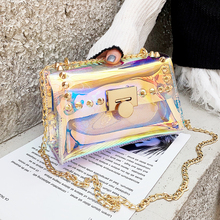 Transparent Laser Square bag 2019 Fashion New High Quality PVC Women's Designer Handbag Rivet Lock Chain Shoulder Messenger bags 2024 - buy cheap