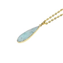 Fashion Jewelry Long natural amazonite gold point pendant necklace gem stone blue crystal quartz chain necklace for women gift 2024 - buy cheap