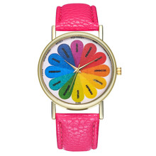 Fashion Women's Clock Rainbow Flower print watches women Casual Leather watchband Analog Quartz WristWatch Ladies dress watch US 2024 - buy cheap
