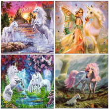 Pegasus-pintura de diamantes 5D, foto de niña elfo unicornio de dibujos animados, bordado de taladro redondo completo, mosaico de decoración del hogar, punto de cruz 2024 - compra barato