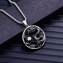 Colar com pingente de dragão chinês auspicioso, com corrente em caixa, aço inoxidável, cor de prata, jóias de mascote, ornamentos, presentes da sorte 2024 - compre barato