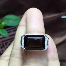 Natural and Real Smoky Quartz Man Ring 925 sterling silver Wholesales Fine jewelry Natural Smoky Quartz Man Ring 10*14mm 2024 - buy cheap