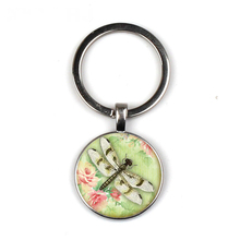 Cute rose butterfly keychain dragonfly convex round glass keychain exquisite fashion bag car key chain 2024 - buy cheap