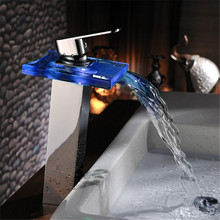 Totally Water powered Retail Polished Chrome LED Waterfall Spout Bathroom Basin Faucet Modern Square Sink Mixer Tap 2024 - buy cheap
