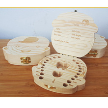 Английский/испанский деревянный ящик коробка зуб Органайзер сохранить емкость для хранения вставной челюсти молока хранения зуб подарок пупочной шнур Lanugo caja madera 2024 - купить недорого
